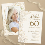 Convites Elegante Dourada Foto Surpresa 60º Aniversário<br><div class="desc">Surpresa de creme de ouro 60º convite de aniversário com sua foto na parte de trás do cartão. A moderna design feminina moderna tem sotaques botânicos e letra de script de tipografia. Simples cartão de convite floral perfeito para uma festa surpresa na moda. Pode ser personalizado para qualquer idade. Impressos...</div>