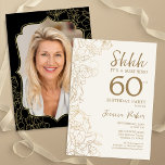Convites Elegante Dourada Foto Surpresa Negra 60º Aniversár<br><div class="desc">Gelado de ouro elegante e convite de aniversário 60º surpresa preto com sua foto na parte de trás do cartão. A moderna design feminina moderna tem sotaques botânicos e letra de script de tipografia. Simples cartão de convite floral perfeito para uma festa surpresa na moda. Pode ser personalizado para qualquer...</div>