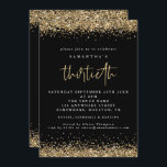 Convites Elegante Dourada Glitter 30º Partido Preto<br><div class="desc">Elegante Dourada Brilhante Convite Preto do Terceiro Partido. As bordas de confete com falso brilho dourado estão no topo e no fundo e também no verso. O trigésimo é feito num estilo moderno de escrita manual. Personalize facilmente o resto do texto para você.</div>