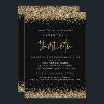Convites Elegante Dourada Glitter 30º Partido Preto<br><div class="desc">Elegante Dourada Brilhante Convite Preto do Terceiro Partido. As bordas de confete com falso brilho dourado estão no topo e no fundo e também no verso. O trigésimo é feito num estilo moderno de escrita manual. Personalize facilmente o resto do texto para você.</div>