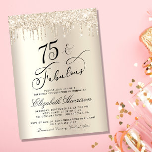 Convites Elegante Dourada Glitter 75ª Festa de aniversário