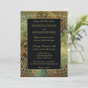 Convites Elegante Dourada Paisley