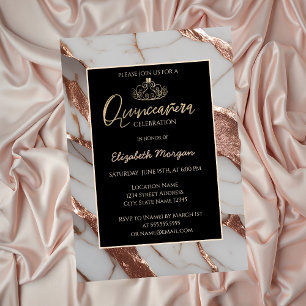 Convites Elegante Dourada Tiara, Trendy Copper Glitter Marb