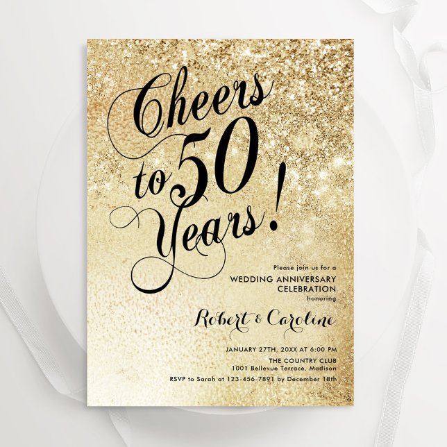 Convites Elegante Dourado 50º Aniversário (Criador carregado)