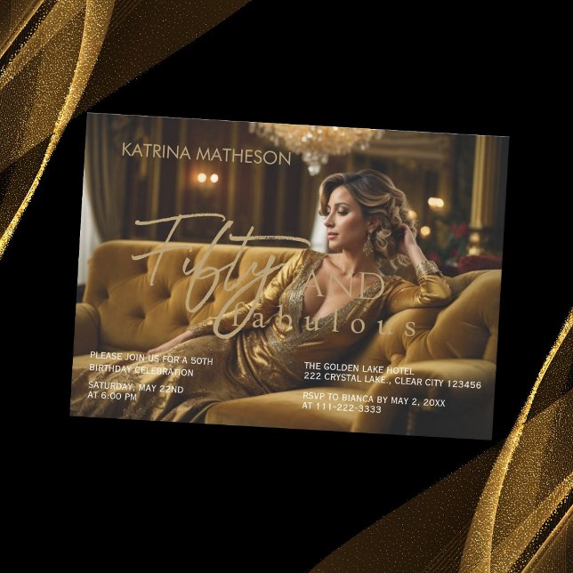 Convites Elegante Dourado 50 e Fabuloso 50º aniversário (Criador carregado)