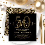 Convites Elegante Dourado 50 Script Black 50th Birthday<br><div class="desc">Elegante Chic Black e Dourado 50 Roteiros 50. Convite de Aniversário. Comemore um fabuloso aniversário de 50 anos em estilo com este elegante convite preto e ouro. Este convite de aniversário moderno apresenta "cinquenta" texto ousado em uma caligrafia de folha de ouro falsa e de tamanho excessivo, com rabos grosseiros,...</div>