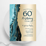 Convites Elegante Dourado Agate Teal 60º Aniversário<br><div class="desc">Teal e ouro agata 60º convite de aniversário. Elegante design moderno com aquarela agate marble geode background,  faux glitter gold e typografia script font. Trendy convida o cartão perfeito para uma comemoração de dia das mulheres na moda. Impressos convites Zazzle ou modelo de impressão digital instantânea para download.</div>