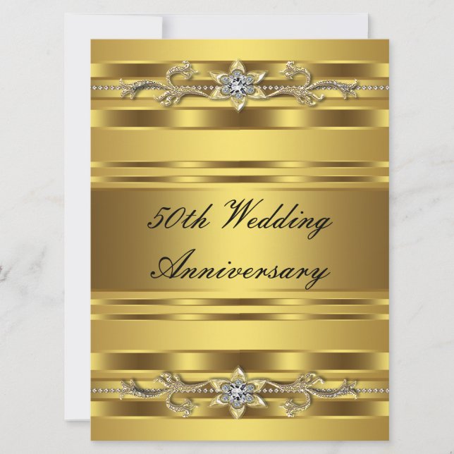 Convites Elegante Dourado Áurea Bodas de Ouro 50º Aniversár (Frente)