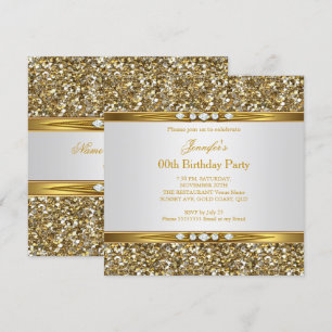Convites Elegante Dourado Branco Brilho Diamante Festa de A