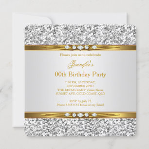 Convites Elegante Dourado Branco Brilho Prata Diamante Aniv