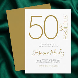 Convites Elegante Dourado Branco Chic 50 & Fabuloso Anivers
