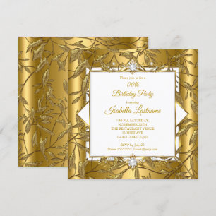 Convites Elegante Dourado Branco Damasco Pérola Festa de An