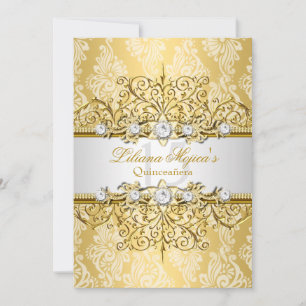 Convites Elegante Dourado Branco Glamour Quinceanera