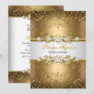 Convites Elegante Dourado Branco Glamour Quinceanera Vintag