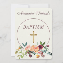 Convites Elegante Dourado Burgundy Floral Baby Christening