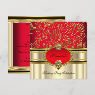 Convites Elegante Dourado Creme Vermelho Regal Damasco Aniv