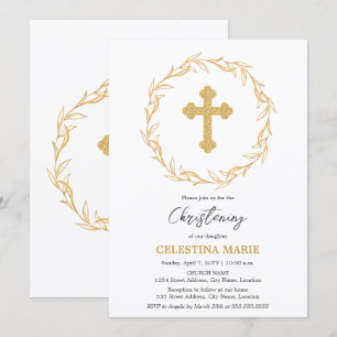 Convites Elegante Dourado Cross Christening