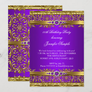 Convites Elegante Dourado Damask Diamond Birthday