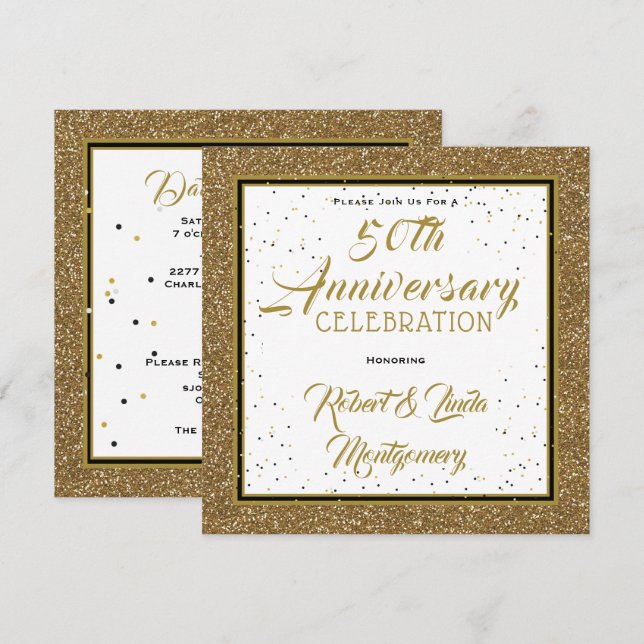 Convites Elegante Dourado de 50º Aniversário (Frente/Verso)