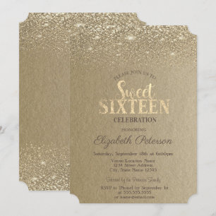Convites Elegante Dourado Diamantes Confetti Kraft Sweet 16