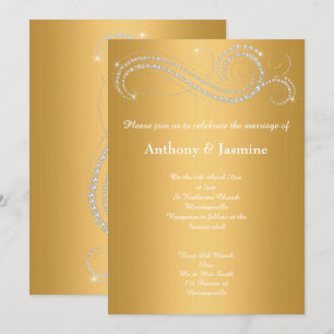 CONVITES ELEGANTE DOURADO DIAMOND SWIRL WEDDING
