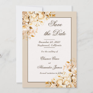 Convites Elegante Dourado e marfim Floral Formal Salvar a D