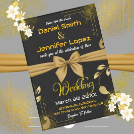 Convites Elegante Dourado e Preto Com Casamento Floral Bran