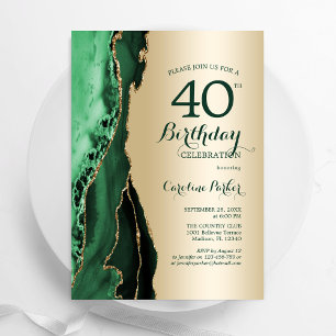 Convites Elegante Dourado Emerald Green Agate aniversário d