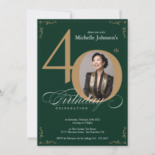 Convites Elegante Dourado Emerald Green aniversário de 40 a