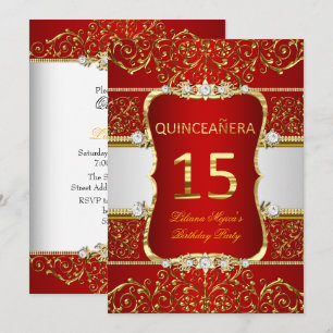 Convites Elegante Dourado Escuro Vermelho Glamour Quinceane