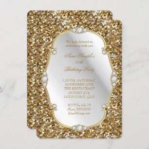 Convites Elegante Dourado, Festa de aniversário de diamante