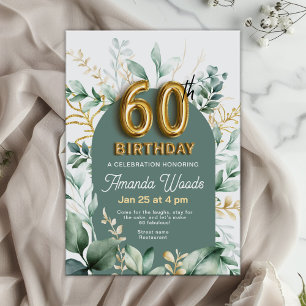 Convites Elegante Dourado Floral 60º Aniversário