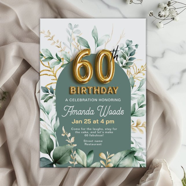Convites Elegante Dourado Floral 60º Aniversário (Criador carregado)