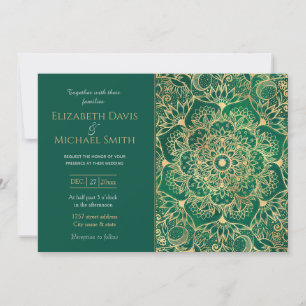 Convites Elegante Dourado Floral Mandala Green Design