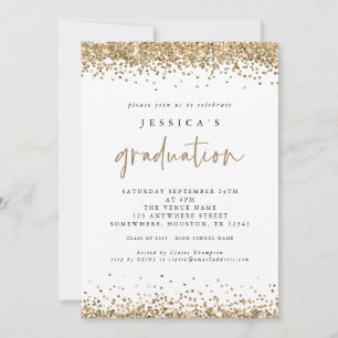 Convites Elegante Dourado Glitter 2024 Graduação Branco