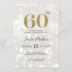 Convites Elegante Dourado Glitter 60º Aniversário