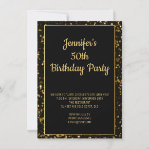 Convites Elegante Dourado Glitter Birthday