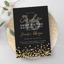 Convites Elegante Dourado Glitter Confetti Surpresa Sweet 1