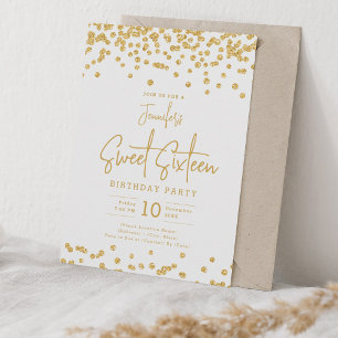 Convites Elegante Dourado Glitter Confetti Sweet 16 Party