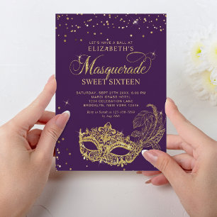 Convites Elegante Dourado Glitter Mascarada Doce 16