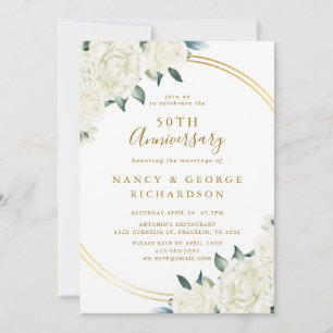 Convites Elegante Dourado Ivory Floral 50º Aniversário de C