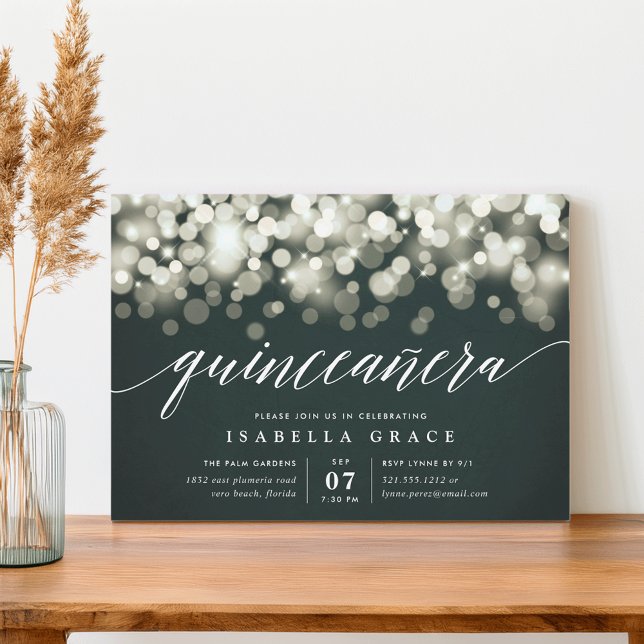 Convites Elegante Dourado Lights Quinceanera (Criador carregado)