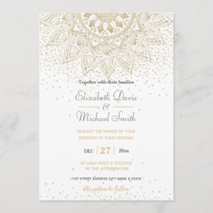 Convites Elegante Dourado Mandala Confetti Design