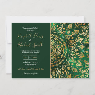 Convites Elegante Dourado Mandala Floral Verde