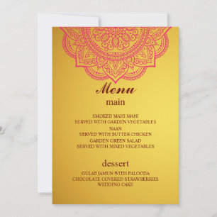 Convites Elegante Dourado menu Casamento Hindu Indiano Rosa