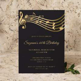 Convites Elegante Dourado Music Notes Modern 60th Birthday