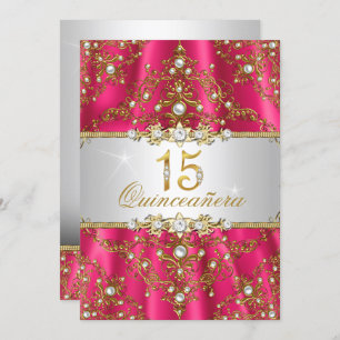 Convites Elegante Dourado Pearl Damask Quinceanera Convidar