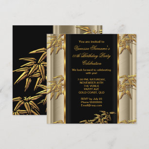 Convites Elegante Dourado Preto Bambu Asiático Caramelo Beg