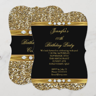 Convites Elegante Dourado Preto Brilho Diamante Festa de An