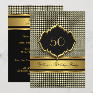Convites Elegante Dourado Preto Festa de Aniversário Homem
